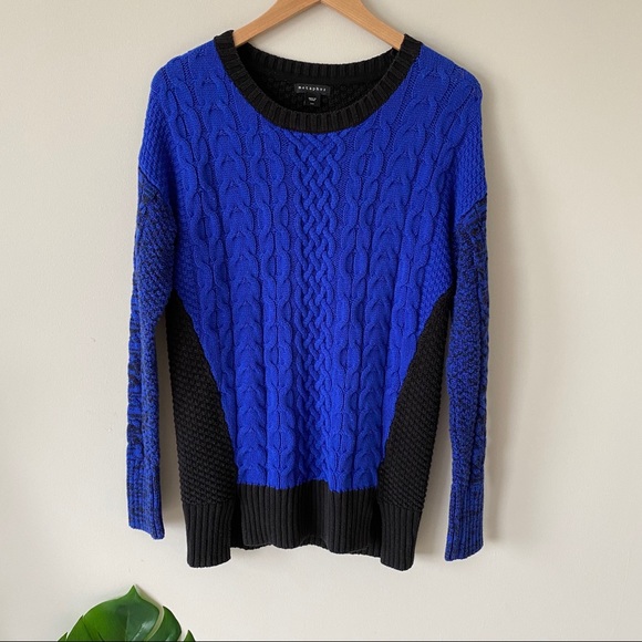 Metaphor Cable Knit Sweater Color Block Black & Blue Women's Small - Picture 1 of 10